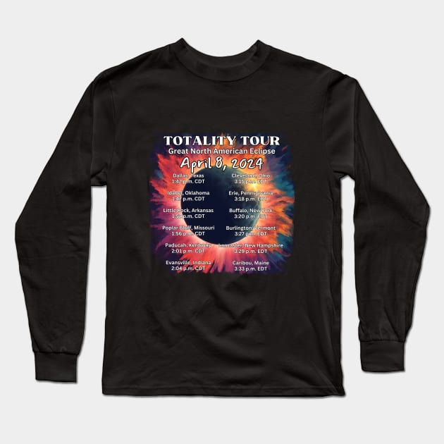 Eclipse Path Tour Map — April 8, 2024 Total Solar Eclipse Long Sleeve T-Shirt by Little Duck Designs